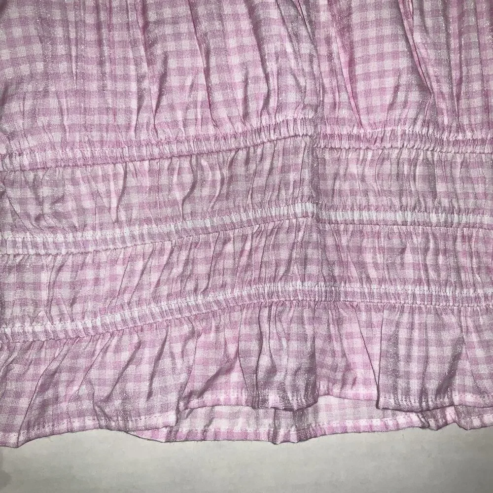 Art Class Girls M Top‎ Plaid Smocking Lightweight Ruched Waist Girly Casual